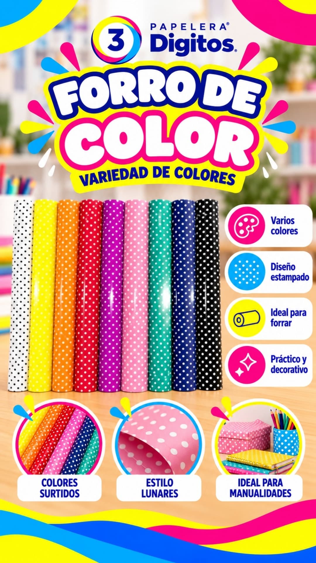 FORRO DE COLOR A LUNARES