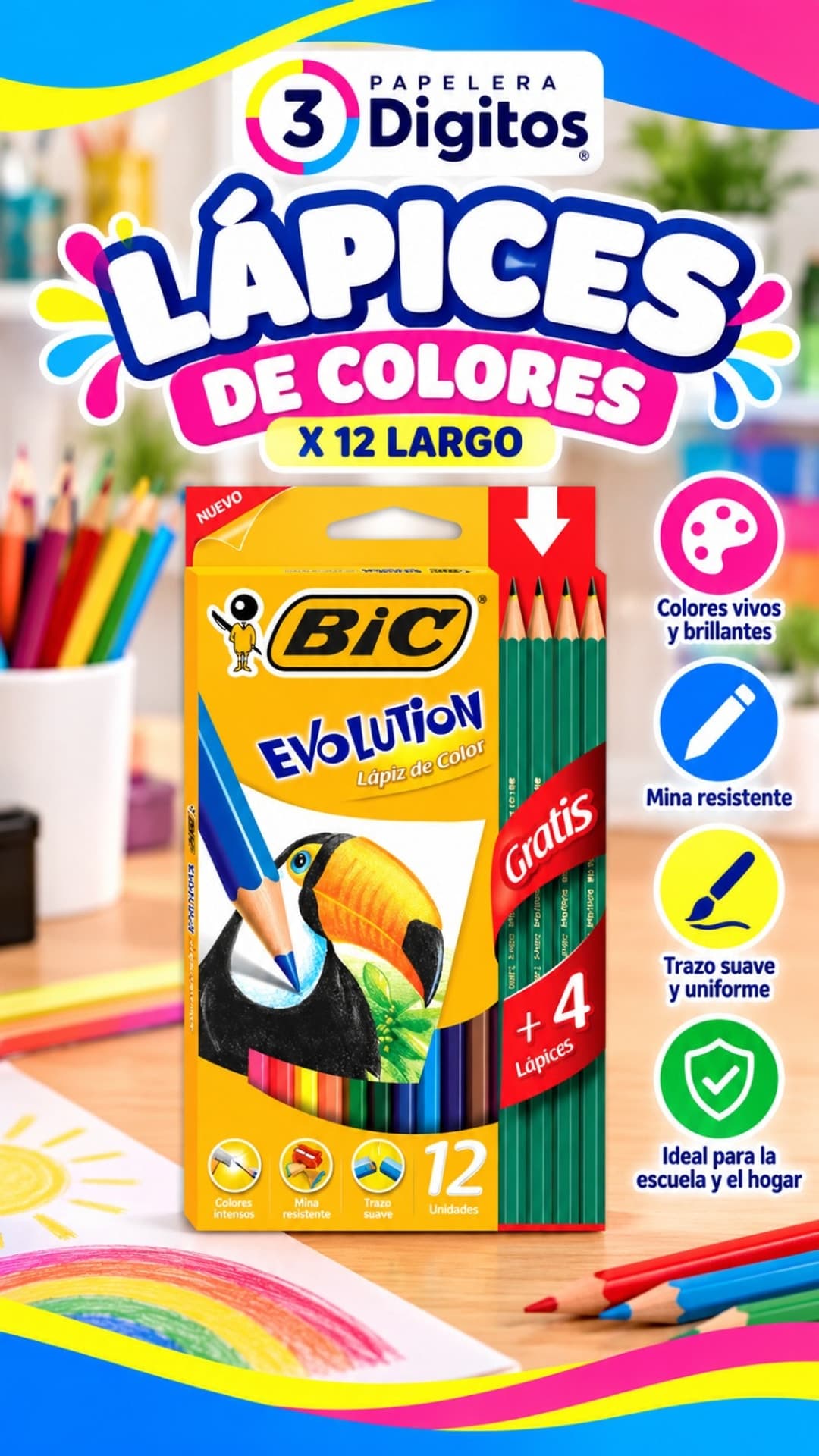 LAPICES DE COLORES X12 LARGO- EVOLUTION BIC