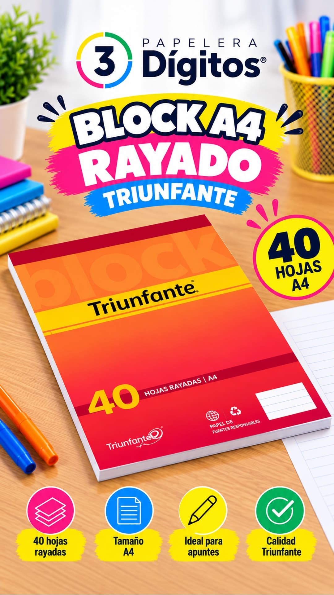 BLOCK A4 RAYADO Y CUADRICULADO- TRIUNFANTE