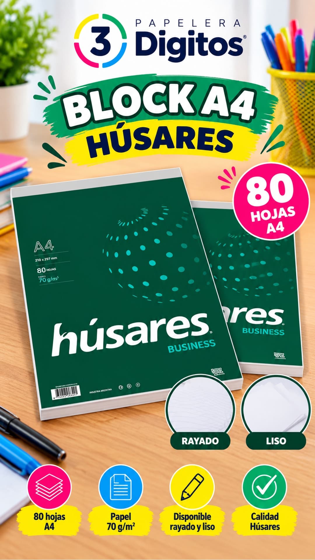 BLOCK A4 RAYADO Y CUADRICULADO- HUSARES