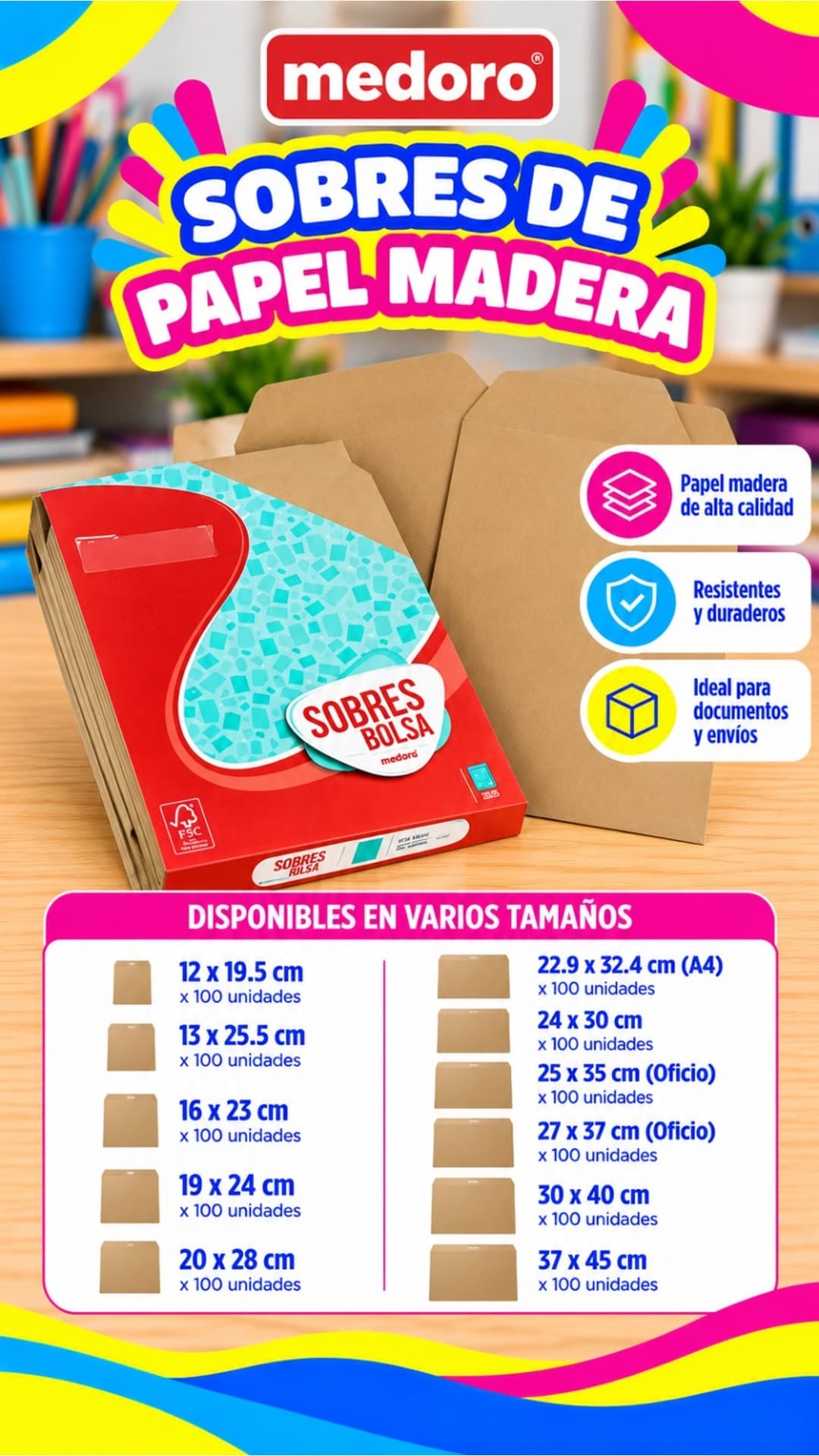 SOBRES PAPEL MADERA- MEDORO