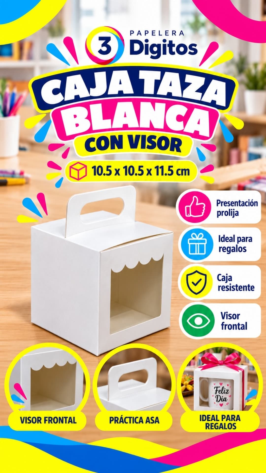 CAJA TAZA BLANCA CON VISOR