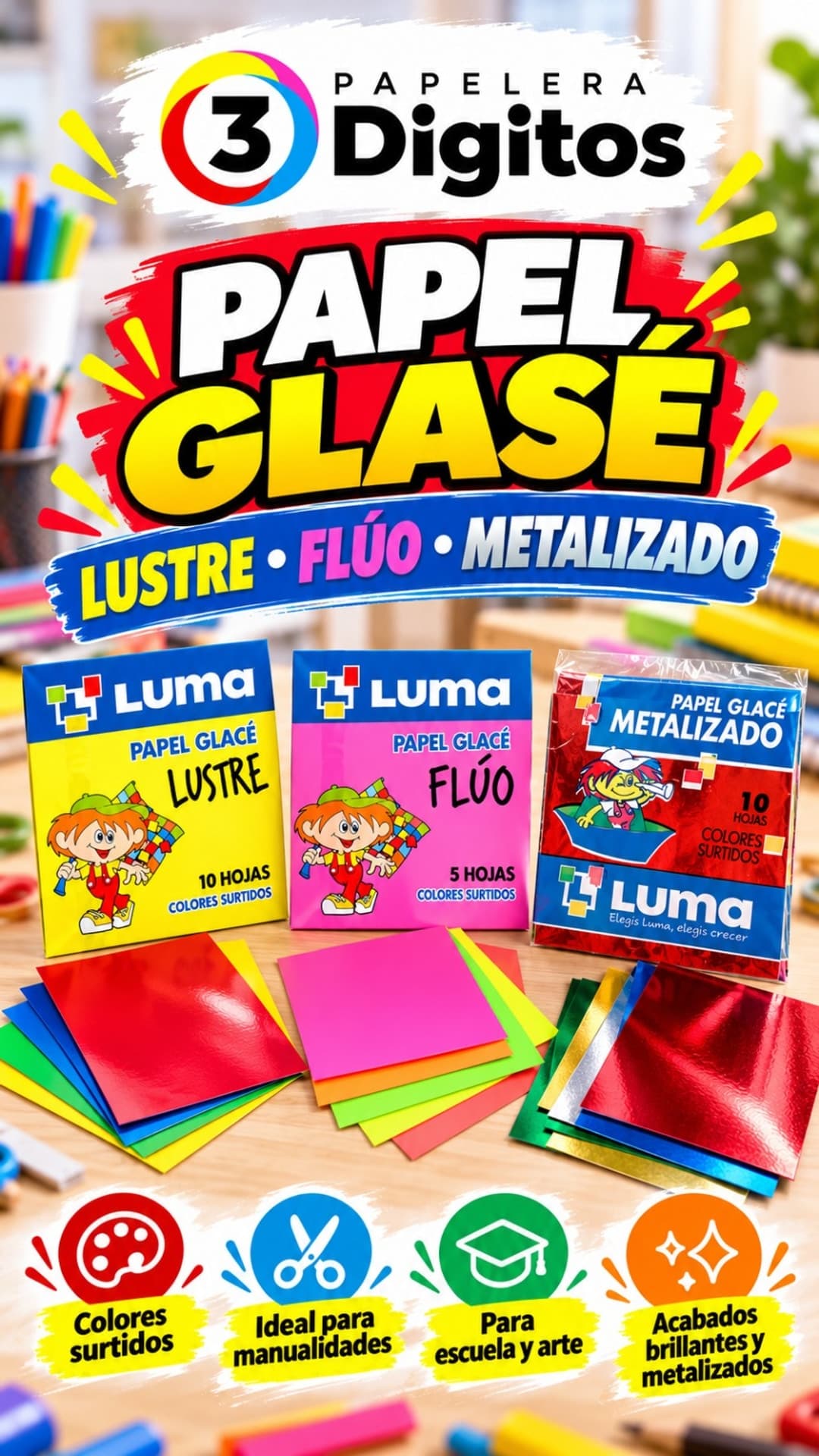 PAPEL GLASE LUSTRE, FLUO Y METALIZADO- LUMA