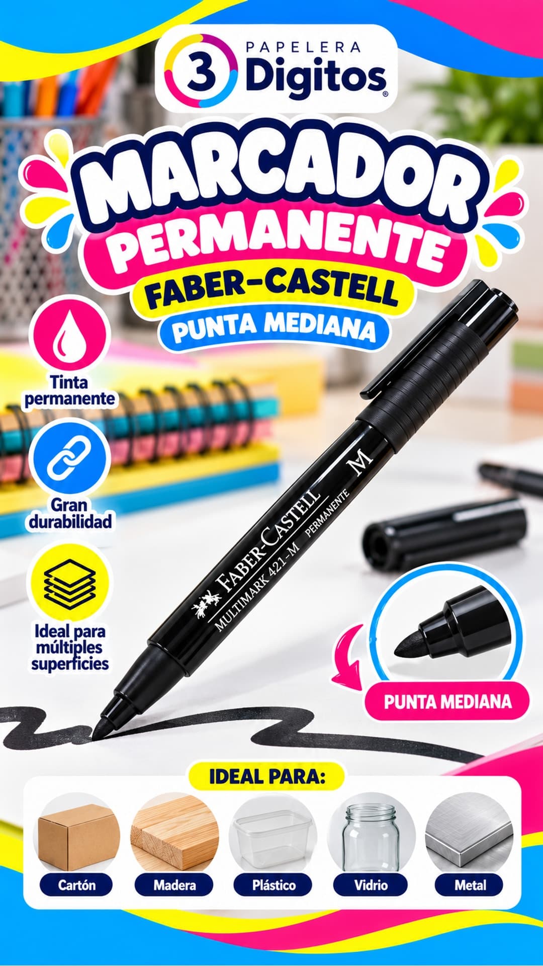 MARCADOR PERMANENTE PUNTA MEDIANA- FABER CASTELL