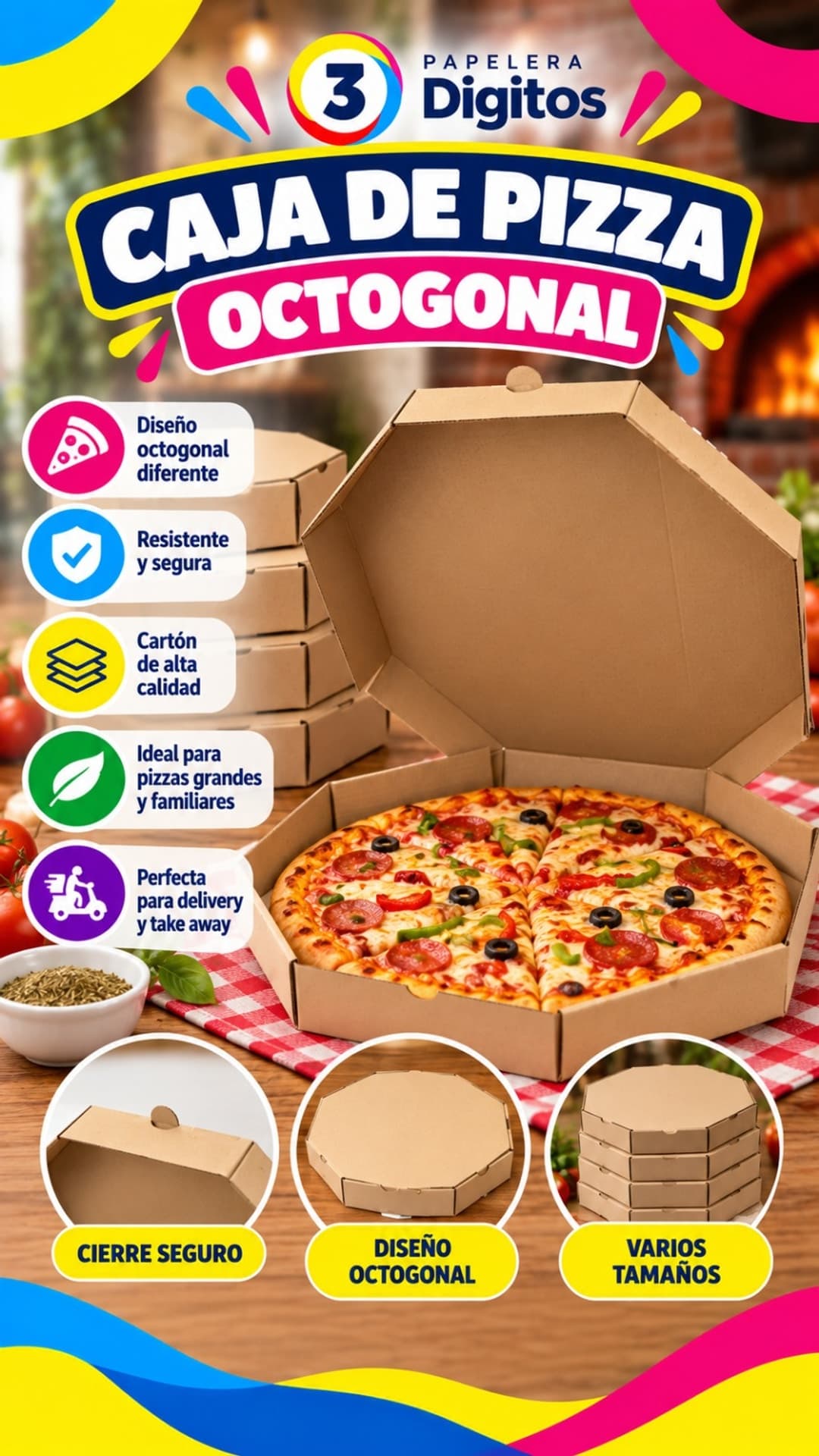 CAJA DE PIZZA OCTOGONAL