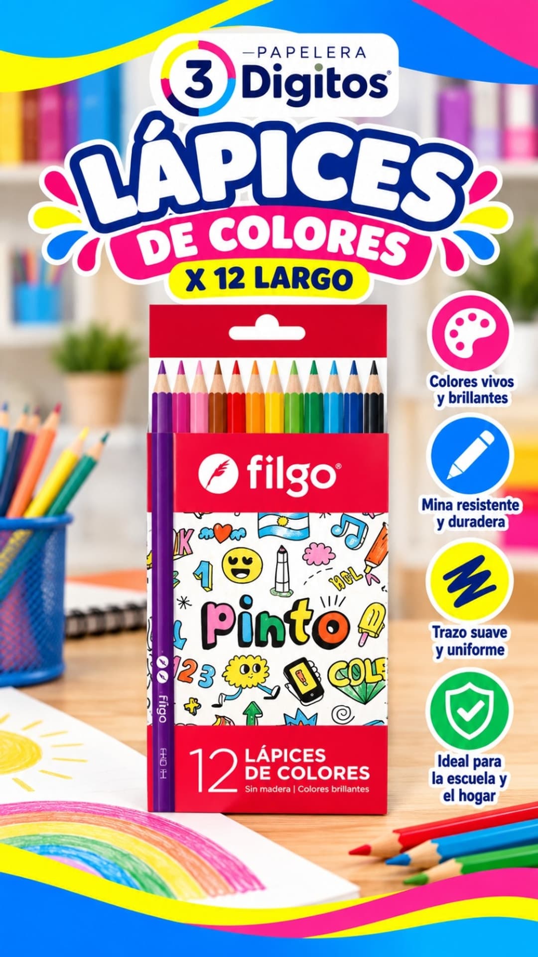 LAPICES DE COLORES 12 LARGO PINTO- FILGO