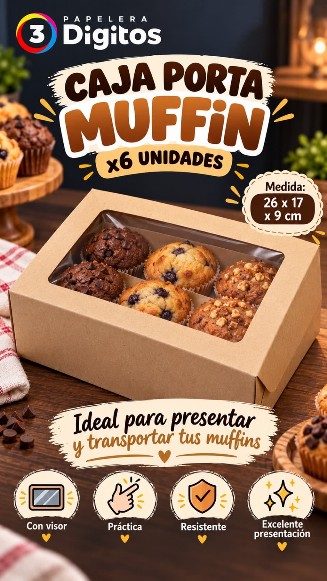 CAJA PORTA-MUFFIN X6 UNIDADES