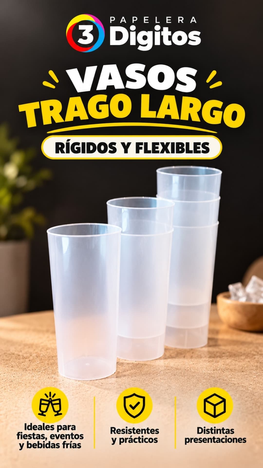 VASOS TRAGO LARGO RIGIDOS Y FLEXIBLES