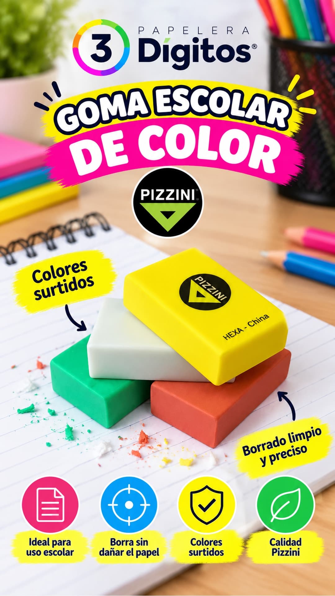 GOMA ESCOLAR DE COLOR- PIZZINI