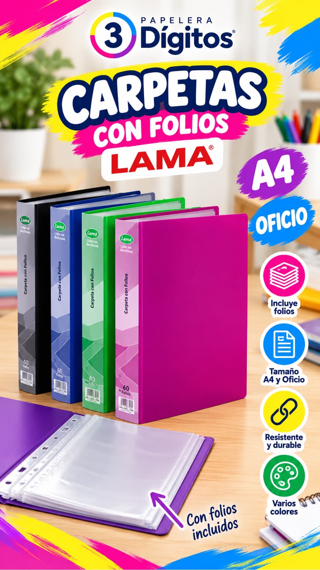 CARPETA A4 Y OFICIO CON FOLIOS- LAMA
