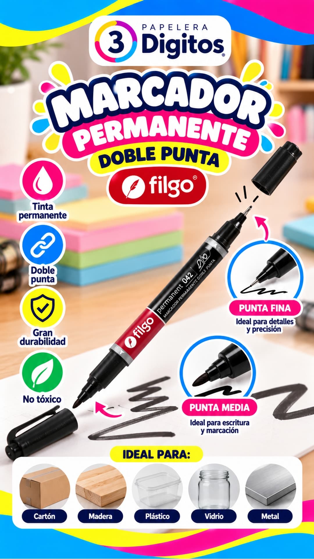 MARCADOR PERMANENTE DOBLE PUNTA- FILGO
