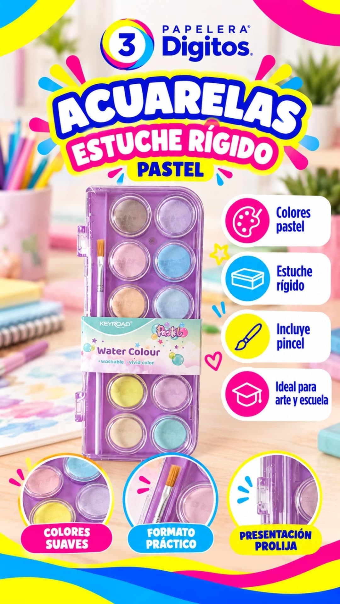 ACUARELAS ESTUCHE RIGIDO PASTEL