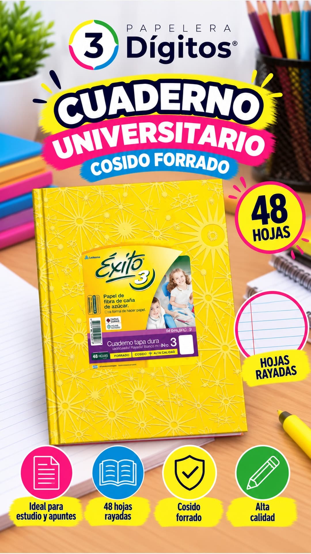 CUADERNO UNIVERSITARIO COSIDO Y FORRADO- EXITO